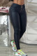 Black Casual Solid Patchwork Skinny Mid Waist Pencil Patchwork Trousers