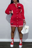 Red Casual Skull Head Print Patchwork O Neck Long Sleeve Dresses