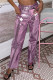 Pink Casual Solid Patchwork Regular High Waist Conventional Solid Color Bottoms