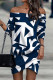 Blue Casual Print Patchwork Off the Shoulder Long Sleeve Dresses