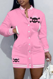 Red Casual Skull Head Print Patchwork O Neck Long Sleeve Dresses
