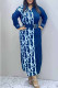 Navy Blue Elegant Print Letter Without Belt Turndown Collar Shirt Dress Dresses