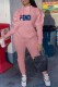 Pink Casual Print Letter Hooded Collar Long Sleeve Two Pieces