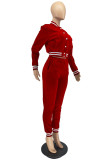 Red Casual Solid Patchwork O Neck Long Sleeve Two Pieces