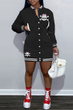 Red Casual Skull Head Print Patchwork O Neck Long Sleeve Dresses