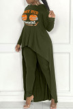 Grey Casual Print Patchwork Asymmetrical O Neck Long Sleeve Two Pieces