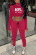 Rose Red Casual Letter Print Patchwork Half A Turtleneck Long Sleeve Two Pieces
