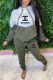 Green Casual Print Patchwork Letter Hooded Collar Long Sleeve Two Pieces