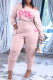 Pink Casual Letter Print Patchwork Oblique Collar Regular Two Piece Set