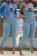 Blue Fashion Sexy Print Letter Spaghetti Strap Jumpsuits