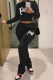 Black Casual Letter Print Patchwork Turtleneck Long Sleeve Two Pieces