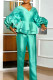 Cyan Green Casual Solid Patchwork V Neck Regular Jumpsuits