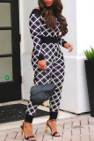 Brown Casual Print Patchwork Off the Shoulder Long Sleeve Two Pieces