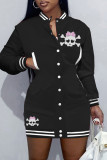 Red Casual Skull Head Print Patchwork O Neck Long Sleeve Dresses