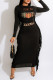 Black Casual Print Tassel Patchwork O Neck Long Sleeve Dresses