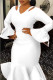 White Sexy Formal Solid Hollowed Out Patchwork V Neck Evening Dress Dresses