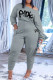 Light Gray Casual Letter Print Patchwork Oblique Collar Regular Two Piece Set