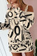 Apricot Casual Print Patchwork Oblique Collar Long Sleeve Dresses