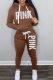 Coffee Casual Print Patchwork Hooded Collar Long Sleeve Two Pieces