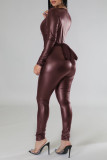 Black Sexy Solid Bandage Patchwork V Neck Regular Jumpsuits