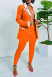 Blue Casual Solid Patchwork Turn-back Collar Long Sleeve Two Pieces