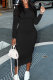 Black Sexy Solid Patchwork O Neck Pencil Skirt Dresses