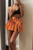 Orange Casual Patchwork Fold Regular High Waist Type A Solid Color Bottoms