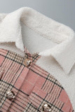 Pink Casual Print Patchwork Buckle Turndown Collar Outerwear