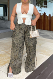 Camouflage Street Print Patchwork Harlan High Waist Wide Leg Full Print Bottoms