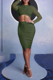 White Sexy Solid Mesh O Neck Long Sleeve Two Pieces