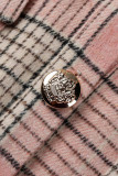 Pink Casual Print Patchwork Buckle Turndown Collar Outerwear