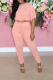 Pink Street Solid Patchwork O Neck Short Sleeve Two Pieces