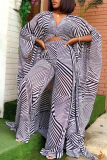 Black And White Street Print Patchwork V Neck Long Sleeve Two Pieces