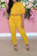Yellow Street Solid Patchwork O Neck Short Sleeve Two Pieces