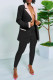 Black Casual Solid Patchwork Turn-back Collar Long Sleeve Two Pieces