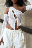 White Street Solid Ripped One Shoulder Tops