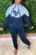 Blue Casual Print Patchwork Letter Hooded Collar Long Sleeve Two Pieces