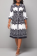Black And White Street Print Patchwork Turndown Collar Waist Skirt Dresses