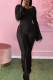 Black Casual Solid Patchwork O Neck Long Sleeve Two Pieces