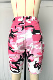 Yellow Pink Yellow Camouflage Denim Zipper Fly Mid Hole washing pencil Capris Bottoms