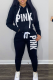 Black Casual Print Patchwork Hooded Collar Long Sleeve Two Pieces