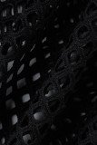 Black Sexy Street Print Hollowed Out Patchwork O Neck Pencil Skirt Dresses