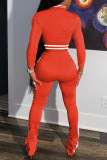 Red Casual Solid Patchwork Zipper Long Sleeve Two Pieces