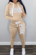 Khaki Casual Print Patchwork Hooded Collar Long Sleeve Two Pieces