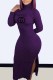 Dark Purple Sexy Print Slit Letter Turtleneck One Step Skirt Dresses