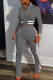 Grey Casual Solid Patchwork Zipper Long Sleeve Two Pieces