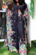 Blue Black Street Print Patchwork V Neck Long Sleeve Two Pieces