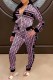 Purple Elegant Print Letter Zipper Collar Long Sleeve Two Pieces