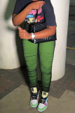 Green Street Solid Patchwork Skinny High Waist Pencil Solid Color Bottoms