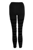 Light Blue Sexy Street Solid Hollowed Out Patchwork High Waist Pencil Solid Color Bottoms